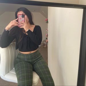 Popular Basics Green Plaid Skinny Pants